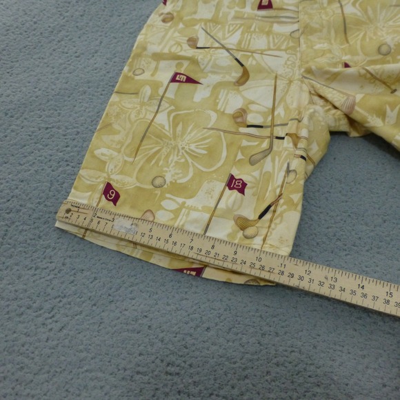 Loudmouth Golf Shorts Mens 36 Tan Floral Golf Club Flag Novelty Print Stretch - Picture 9 of 10
